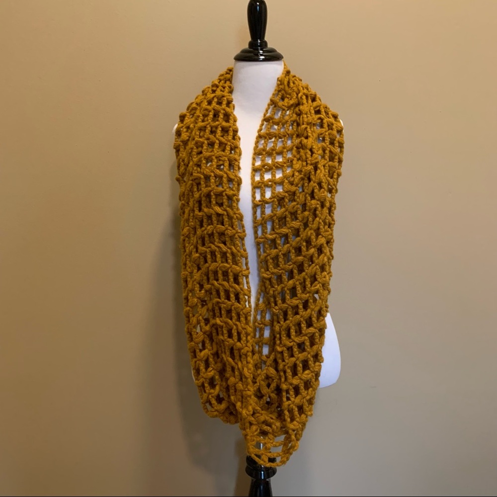 Infinity raine mustard yellow chunky knit grid scarf